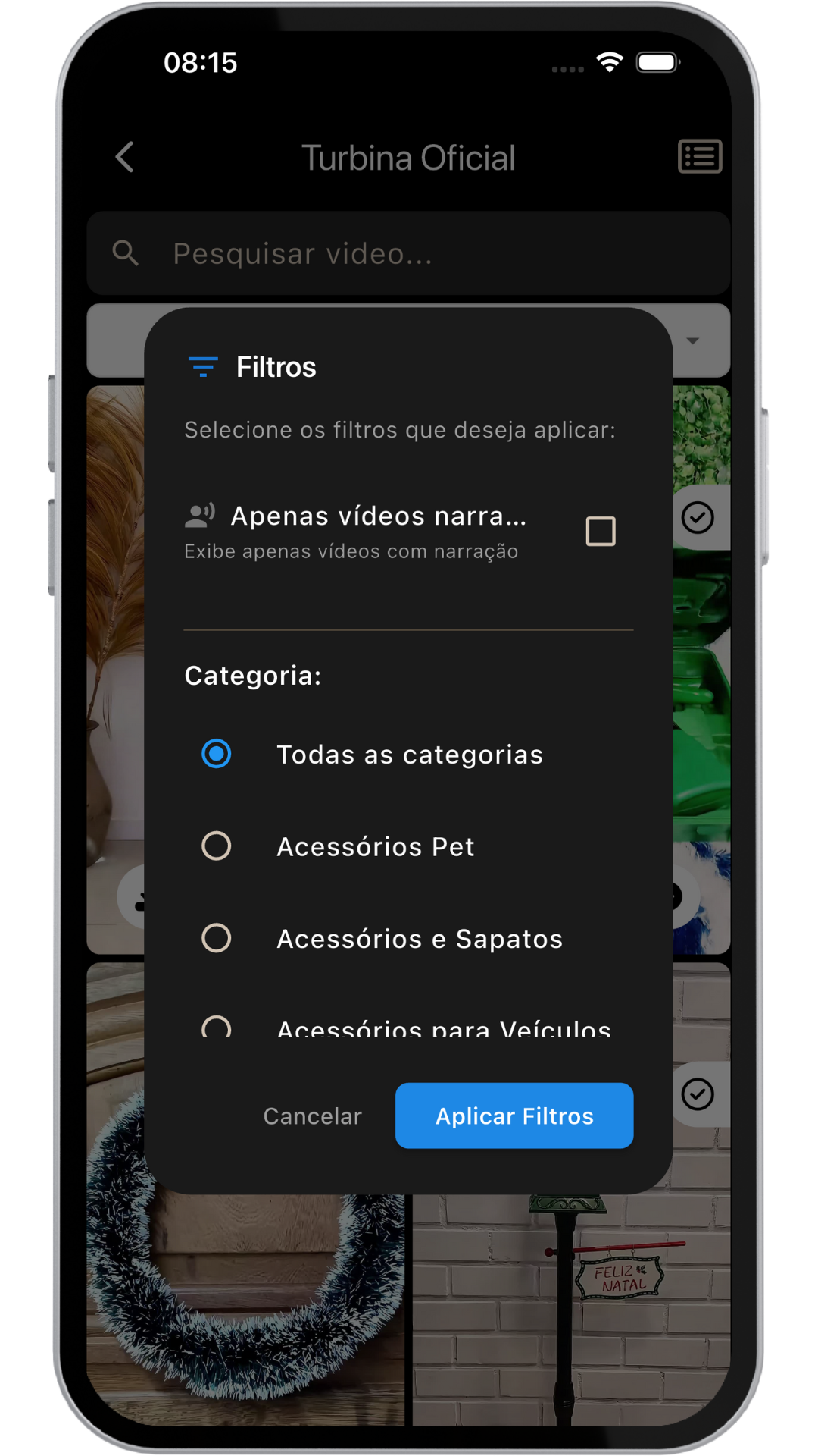 Coleções organizadas por tendência dentro do app